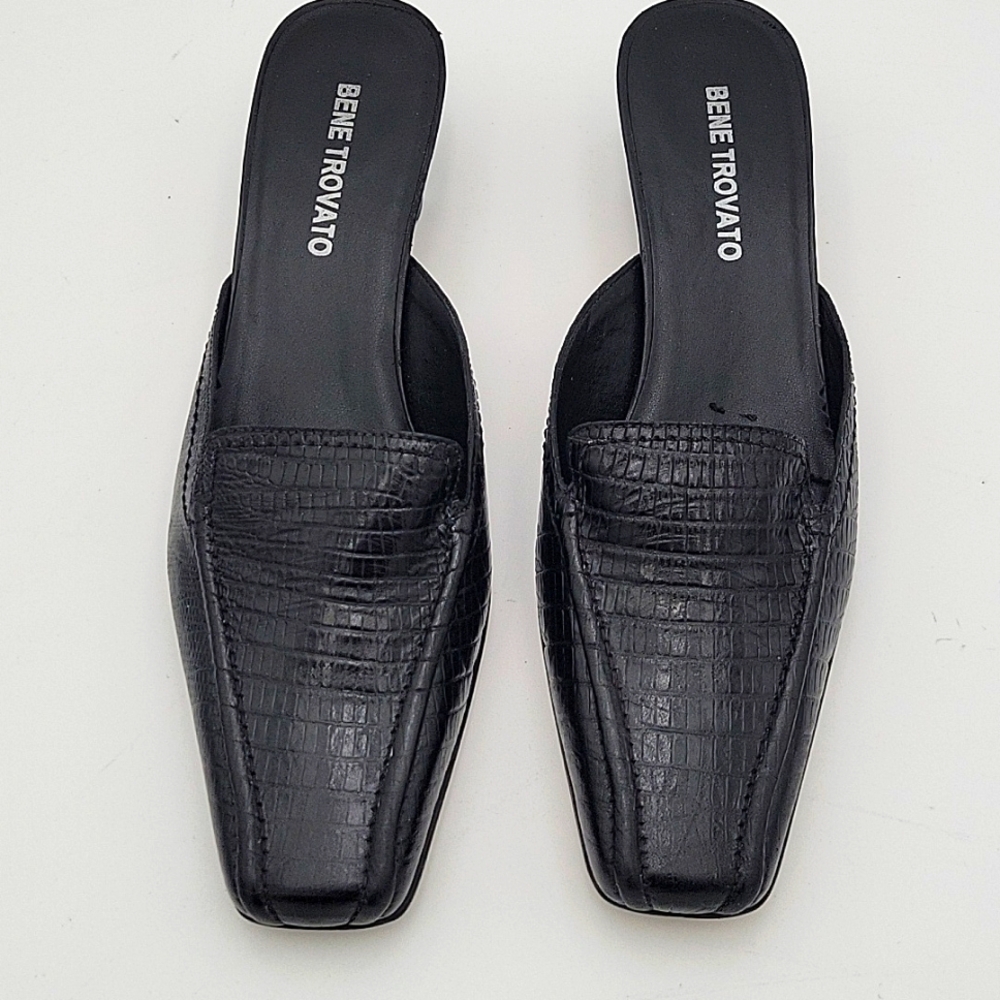 Black Embossed Leather Mules - Picture 2 of 5